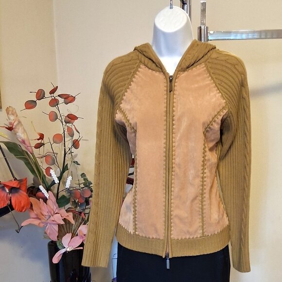 NWT Women's Yellow Camel Zip-Up Hooded Cardigan Knitwear Sweater 6 S - Picture 1 of 9